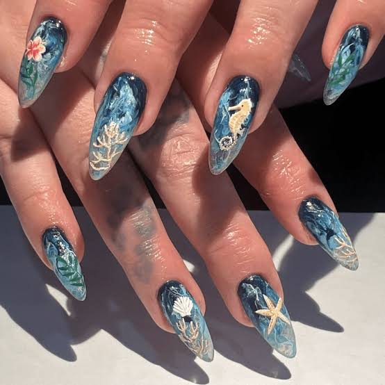 Underwater Scenes Long Coffin Nails Underwater Scenes Long Coffin Nails — Ocean Nails