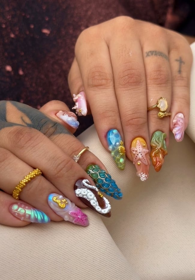 3D Ocean Elements Long Sharp Nails 3D Ocean Elements Long Sharp Nails — Ocean Nails