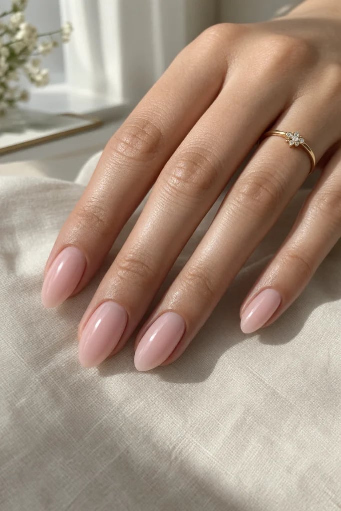 Sheer Milky Pink Short Oval Nails Sheer Milky Pink Short Oval Nails — Office Nails