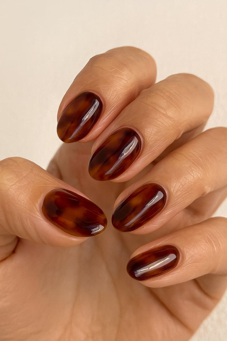 Tortoiseshell Pattern Short Oval Nails Tortoiseshell Pattern Short Oval Nails — Office Nails