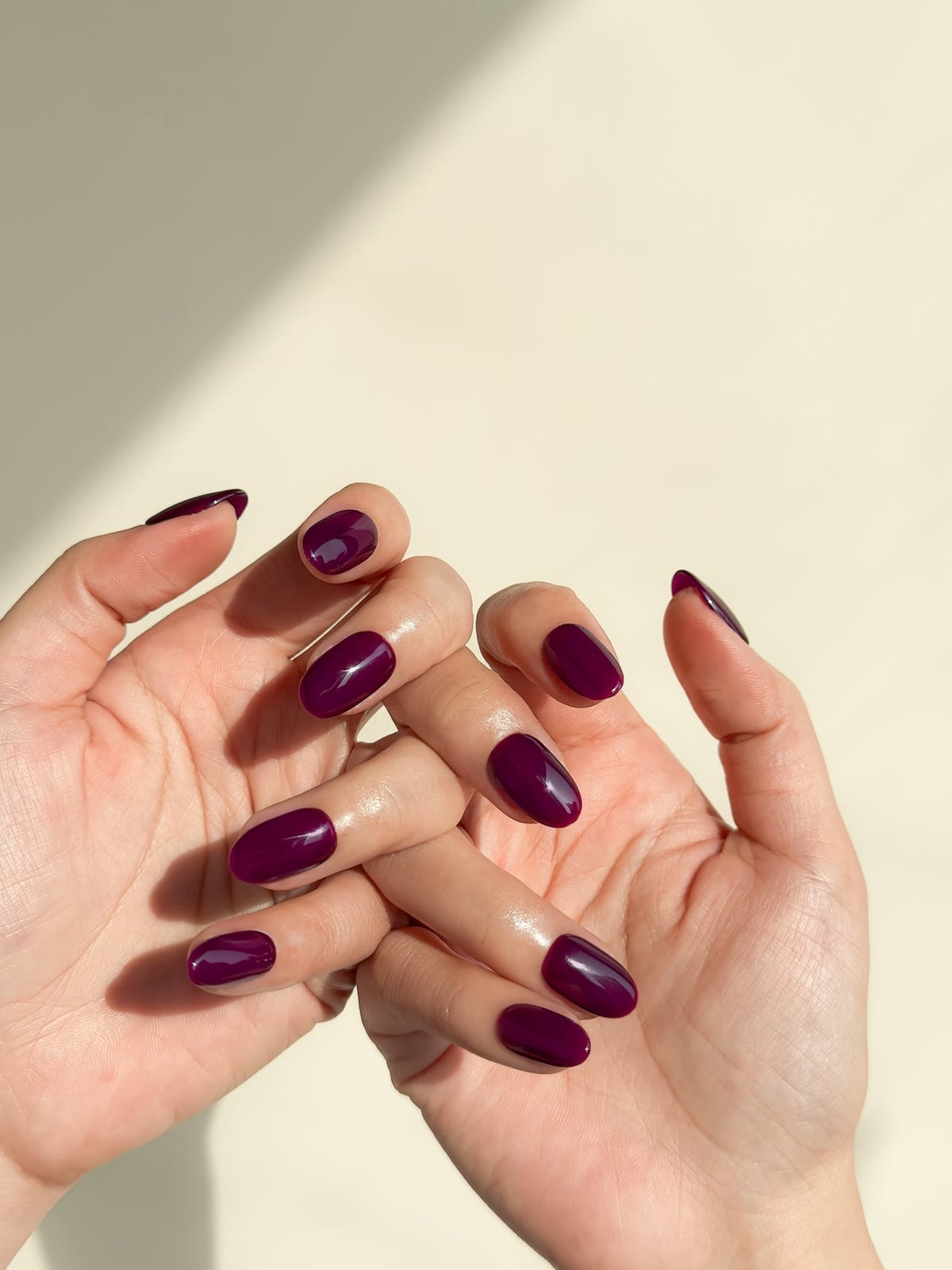 Deep Plum Glossy Short Oval Nails Deep Plum Glossy Short Oval Nails — Office Nails