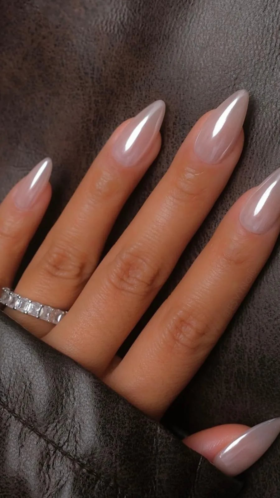 Milky Chrome Sheer Neutral Long Stiletto Nails Milky Chrome Sheer Neutral Long Stiletto Nails — Office Nails