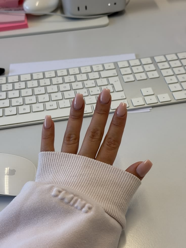 Milky Nude Pink Glossy Short Soft Square Nails Milky Nude Pink Glossy Short Soft Square Nails — Office Nails