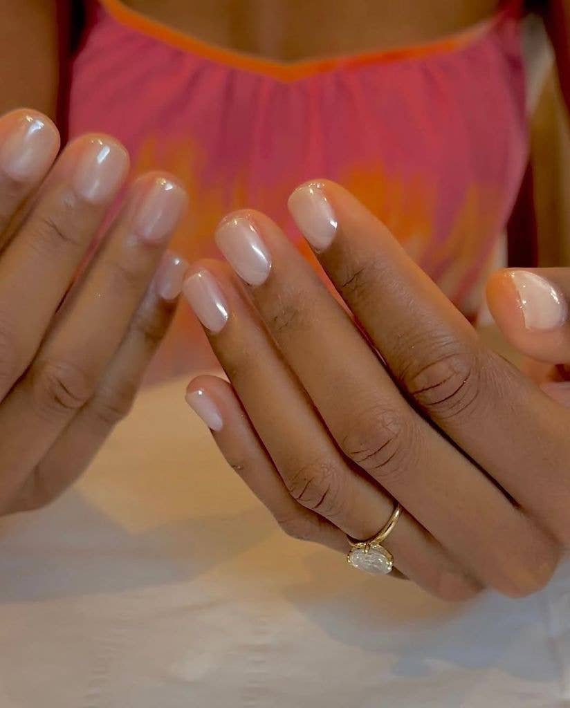 Sheer Nude Milky Glossy Oval Nails Sheer Nude Milky Glossy Oval Nails — Office Nails