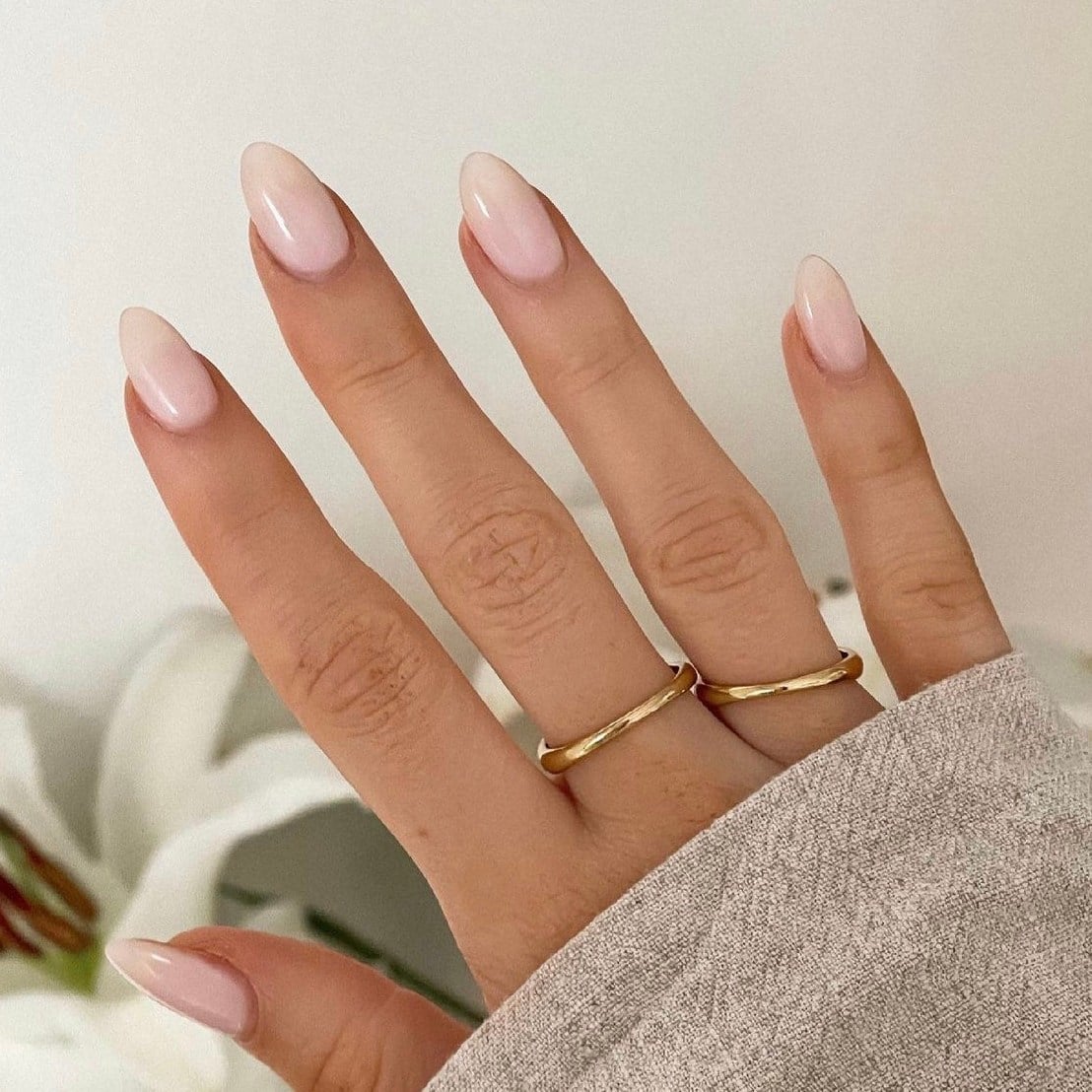 Milky Nude Pink Glossy Medium Almond Nails Milky Nude Pink Glossy Medium Almond Nails — Office Nails