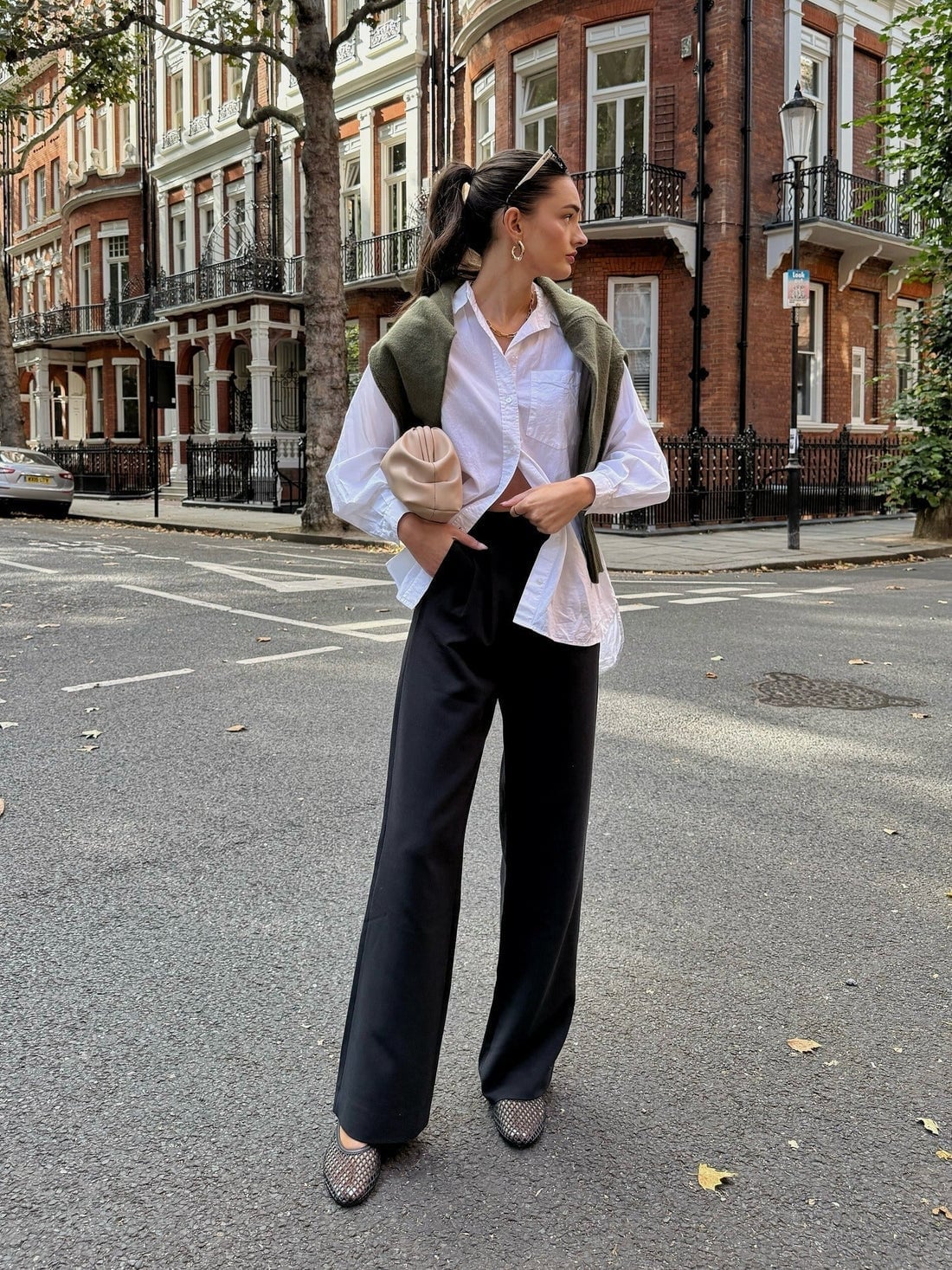 Oversized White Shirt with Black Trousers and Sweater Oversized White Shirt with Black Trousers and Sweater — Office Outfits