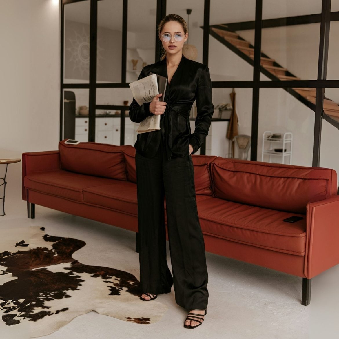 Satin Wrap Blazer With Wide-Leg Trousers Satin Wrap Blazer With Wide-Leg Trousers — Office Siren Outfits