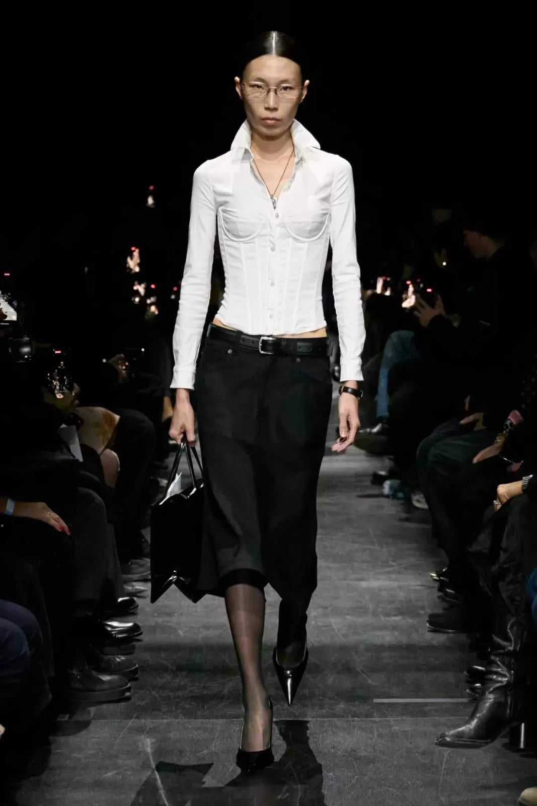 Fitted White Shirt With Black Midi Skirt Fitted White Shirt With Black Midi Skirt — Office Siren Outfits