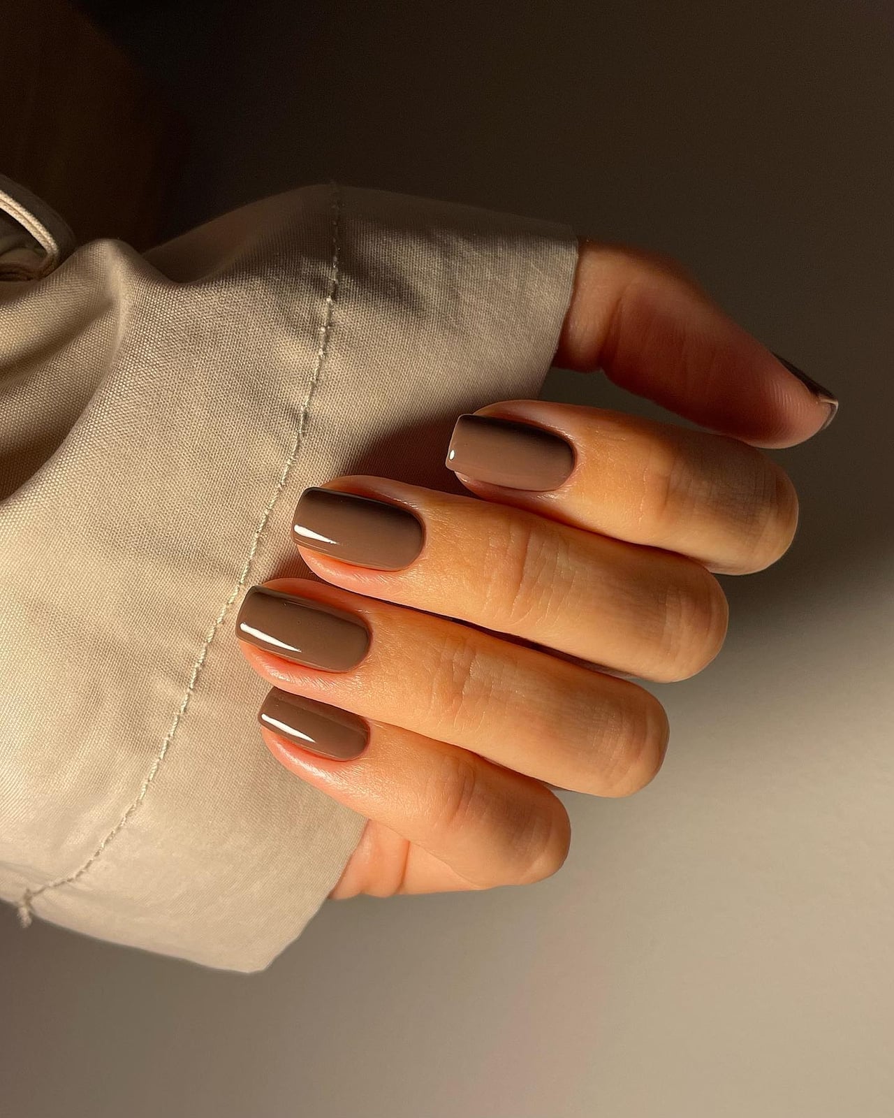 Medium Taupe Brown Short Square Nails Medium Taupe Brown Short Square Nails — Old Money Nails