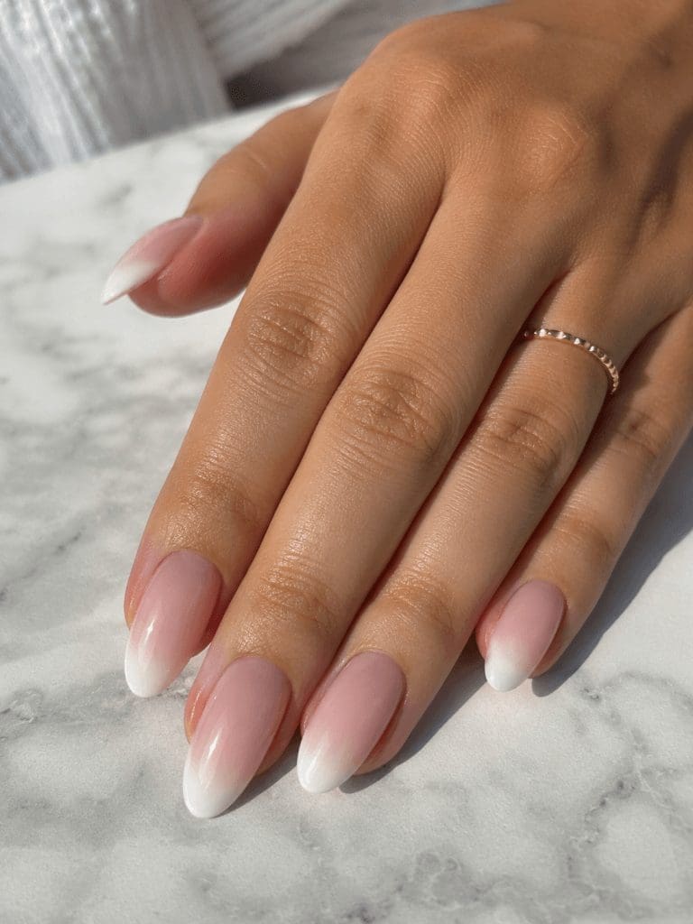 Sheer Pink French Medium Oval Nails Sheer Pink French Medium Oval Nails — Old Money Nails