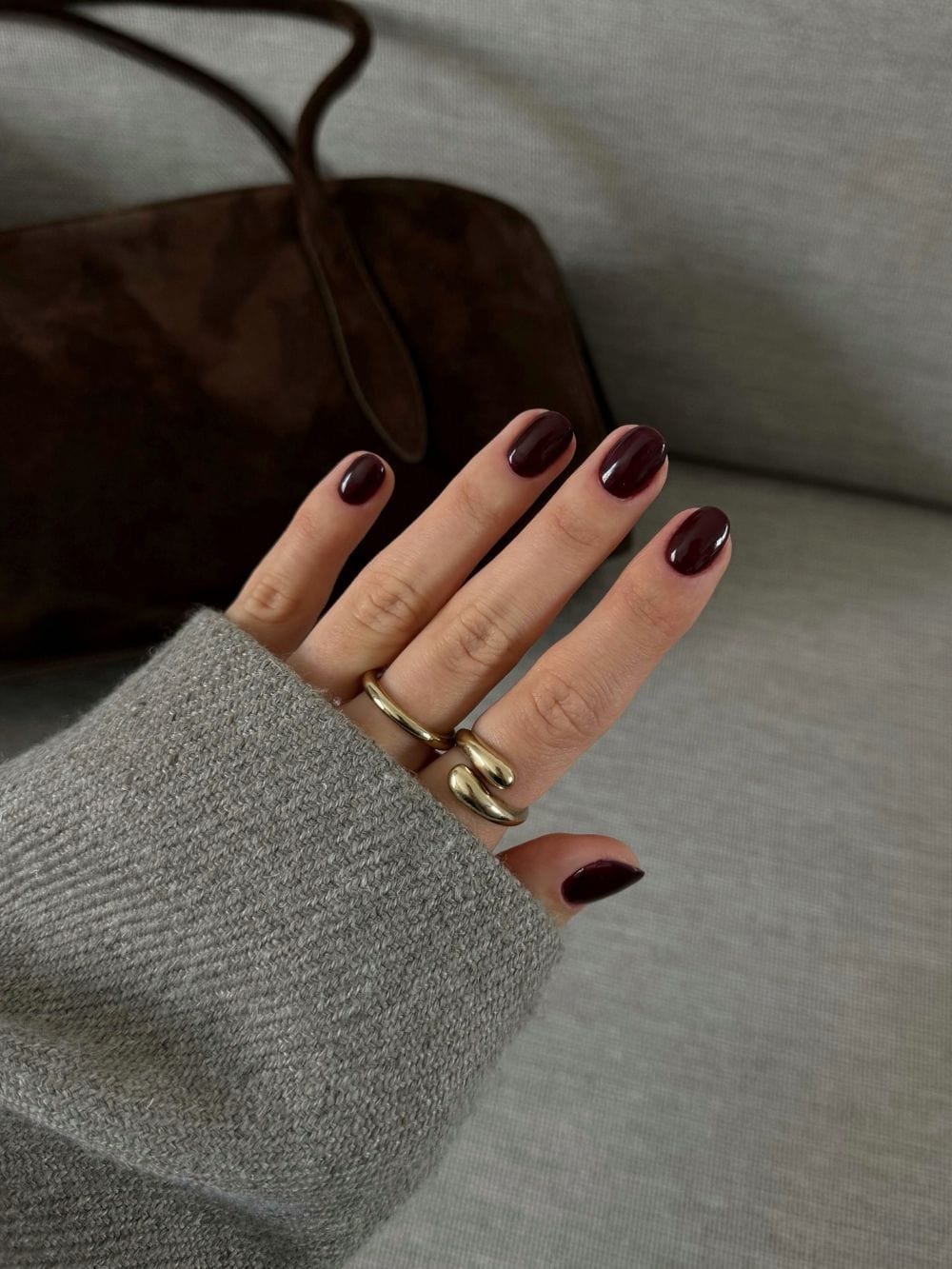 Deep Wine Red Medium Almond Nails Deep Wine Red Medium Almond Nails — Old Money Nails