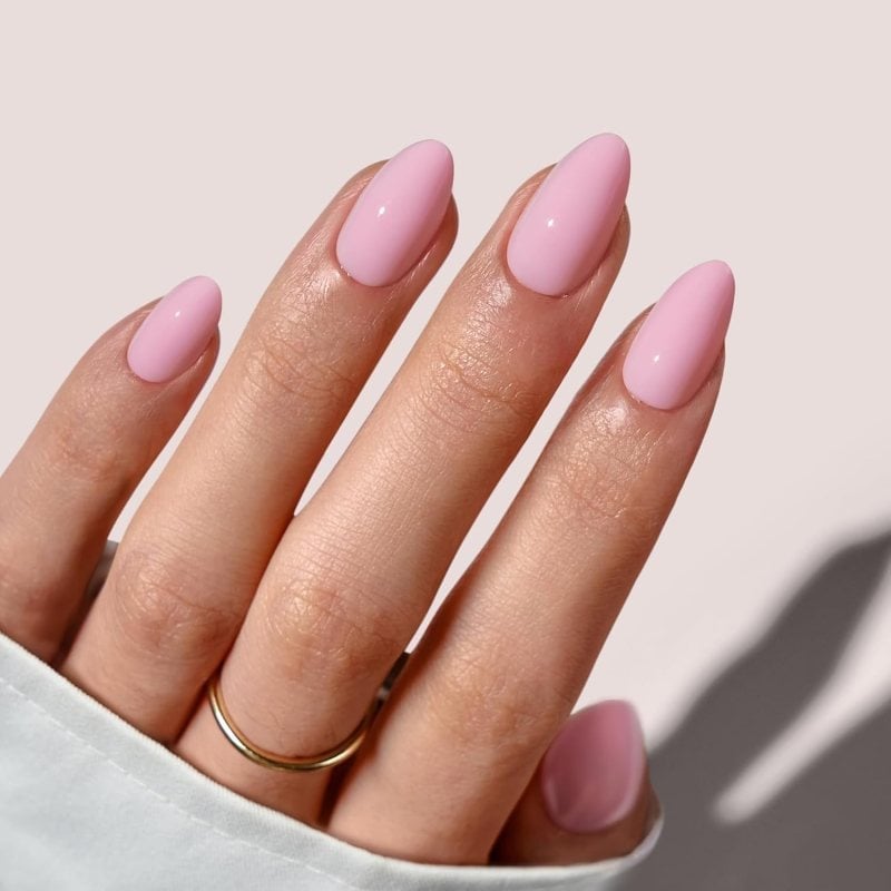 Milky Pastel Pink Short Almond Nails Milky Pastel Pink Short Almond Nails — One Color Nails