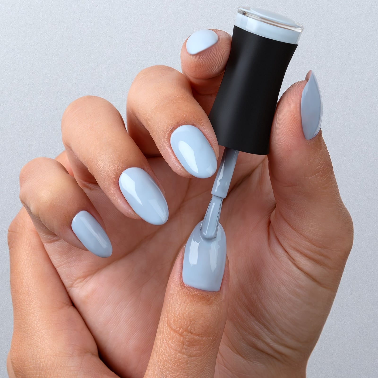Pale Blue Aura Effect Short Oval Nails Pale Blue Aura Effect Short Oval Nails — One Color Nails