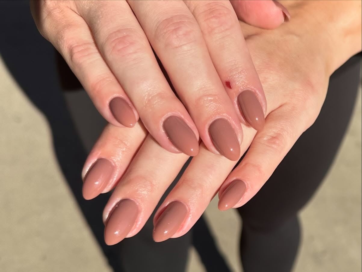 Muted Rose Brown Medium Almond Nails Muted Rose Brown Medium Almond Nails — One Color Nails