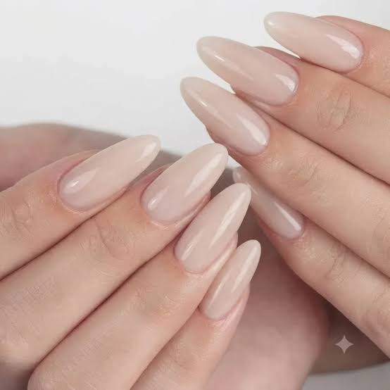 Milky Nude Medium Almond Nails Milky Nude Medium Almond Nails — One Color Nails