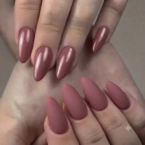 Mauve Brown Medium Almond Matte Nails Mauve Brown Medium Almond Matte Nails — One Color Nails