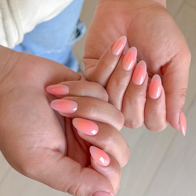 Sheer Milky Pink With Silver Beads Medium Almond Nails Sheer Milky Pink With Silver Beads Medium Almond Nails — One Color Nails
