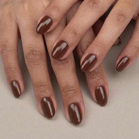 Medium Brown Short Oval Nails Medium Brown Short Oval Nails — One Color Nails