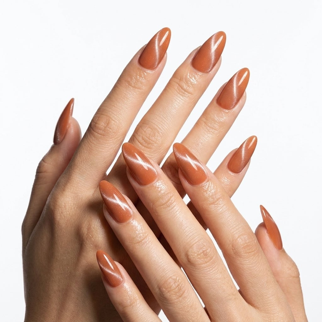 Vibrant Caramel Orange Stiletto Cat Eye Nails Vibrant Caramel Orange Stiletto Cat Eye Nails — Orange Cat Eye Nails