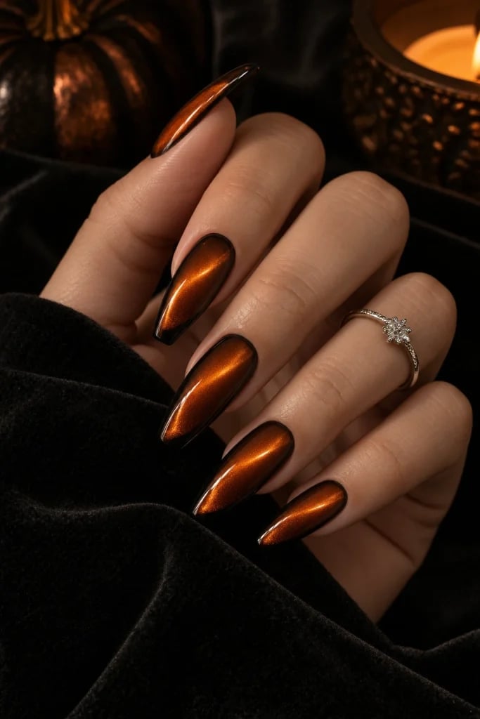 Long Almond Dark Orange Bronze Cat Eye Long Almond Dark Orange Bronze Cat Eye — Orange Cat Eye Nails