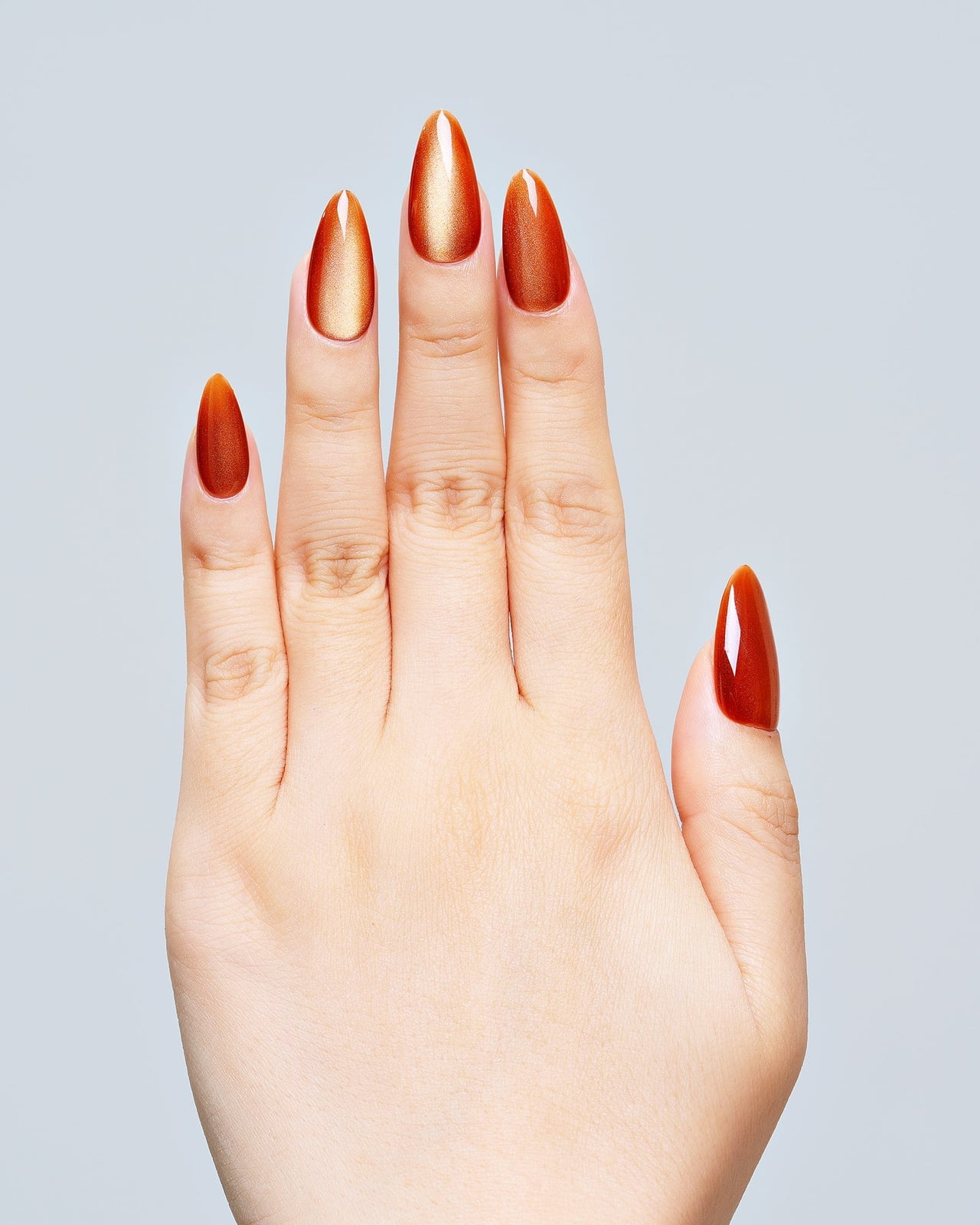 Long Stiletto Copper Orange Metallic Cat Eye Long Stiletto Copper Orange Metallic Cat Eye — Orange Cat Eye Nails