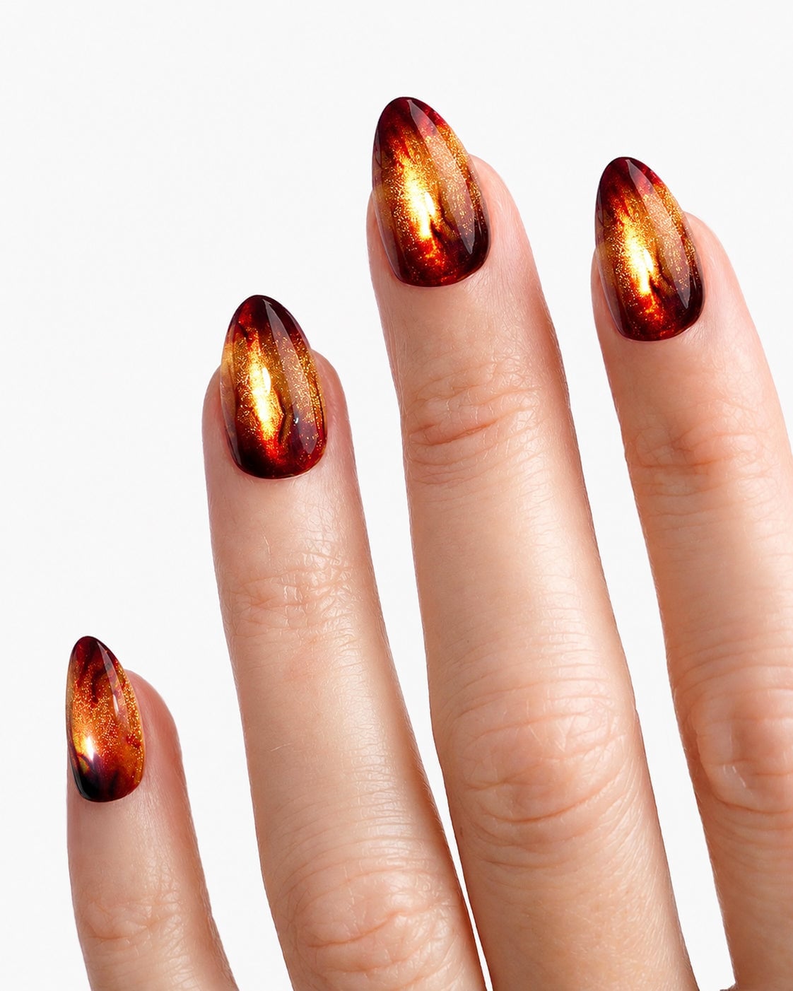Medium Oval Amber Gold Glossy Cat Eye Nails, Creating A Dynamic Visual Medium Oval Amber Gold Glossy Cat Eye Nails, Creating A Dynamic Visual — Orange Cat Eye Nails