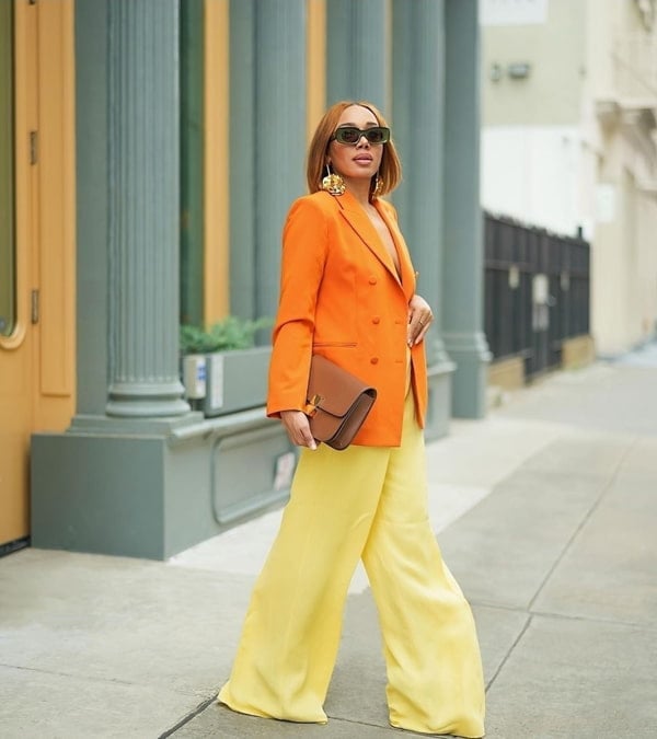 Orange Double-Breasted Blazer with Yellow Trousers Orange Double-Breasted Blazer with Yellow Trousers — Orange Outfits