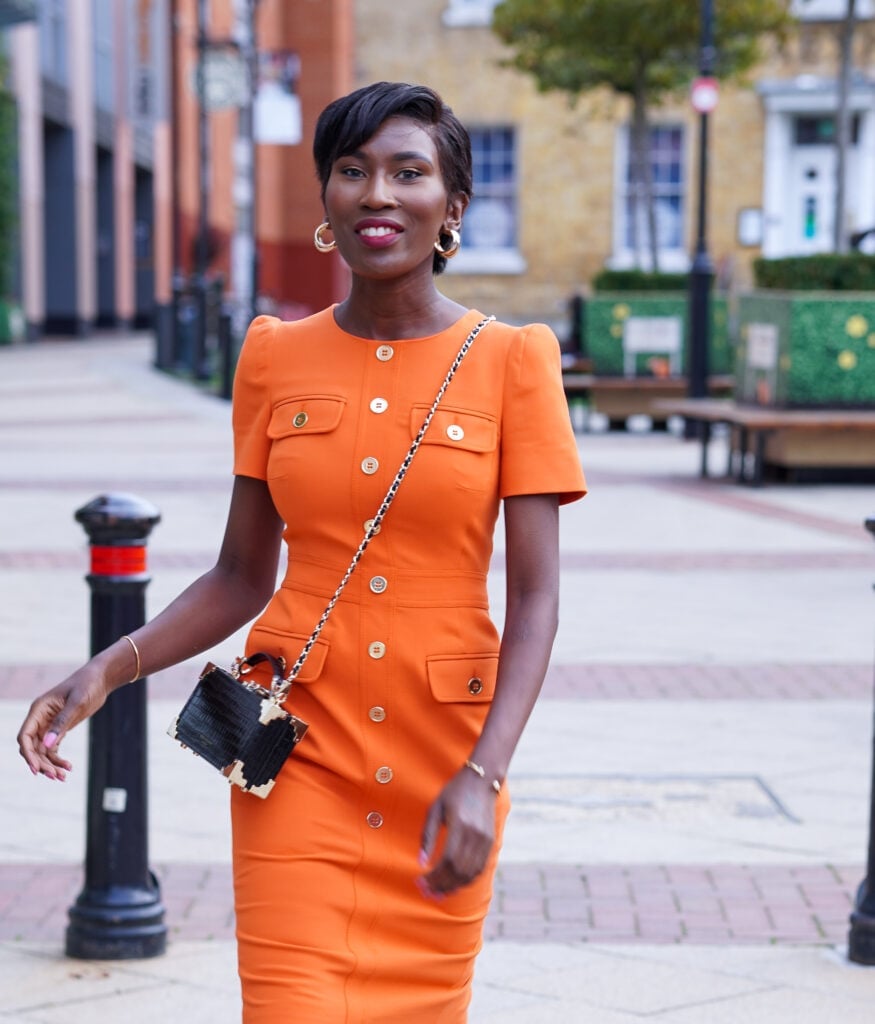 Fitted Orange Sheath Dress with Gold Buttons Fitted Orange Sheath Dress with Gold Buttons — Orange Outfits