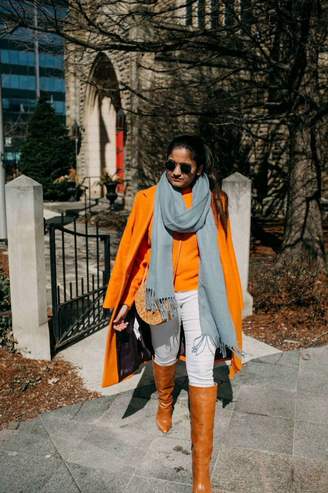 Bright Orange Coat Over Orange Sweater Bright Orange Coat Over Orange Sweater — Orange Outfits