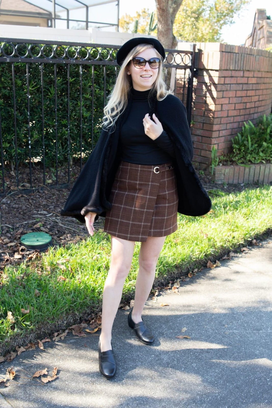 Cape Over Turtleneck With Plaid Wrap Skirt Cape Over Turtleneck With Plaid Wrap Skirt — Outfits for Teens