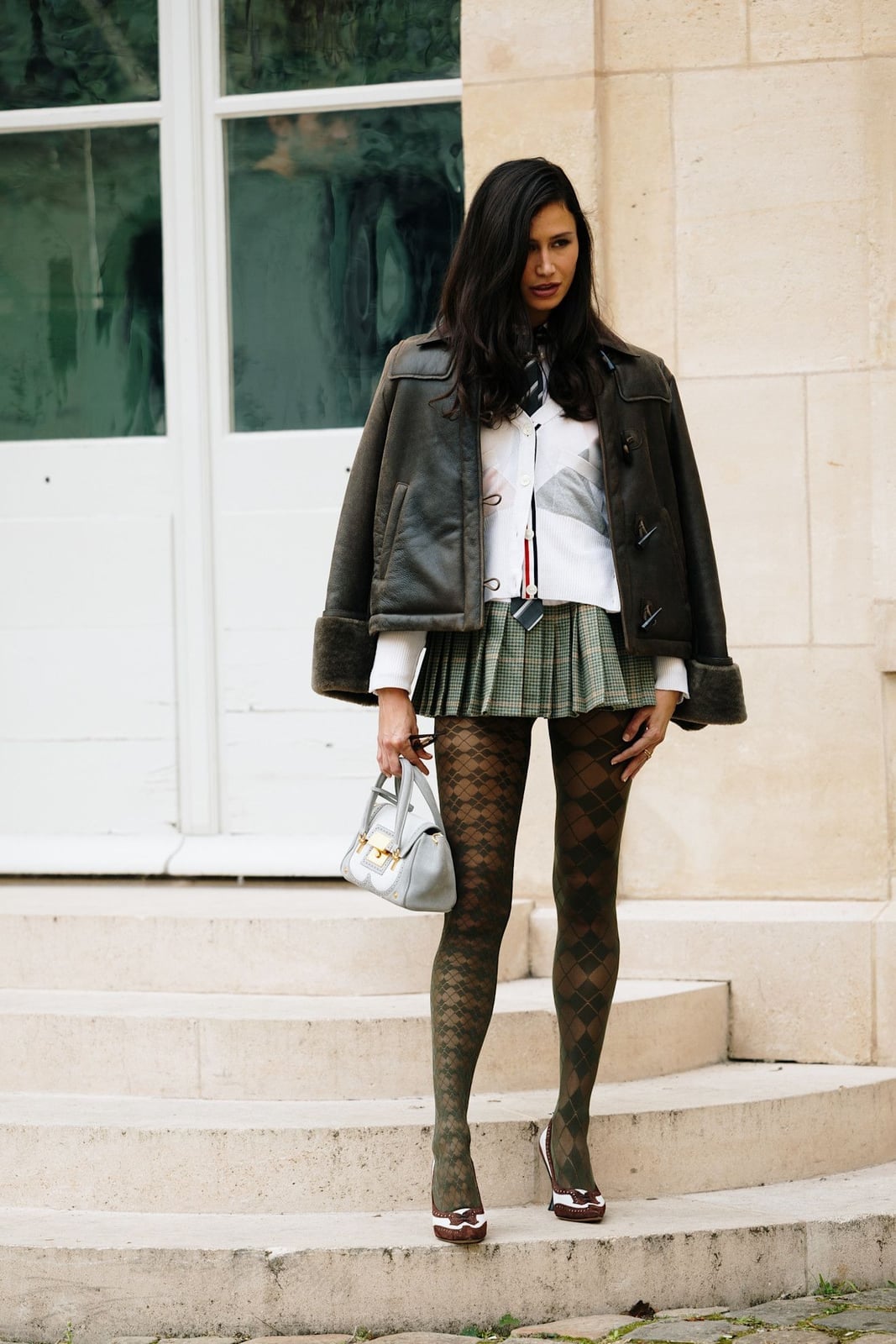 Argyle tights with a leather jacket and mini skirt Argyle tights with a leather jacket and mini skirt — Outfits with Tights