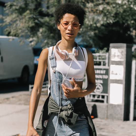 Pinstripe overalls with mesh crop top and jacket Pinstripe overalls with mesh crop top and jacket — Overalls Outfits