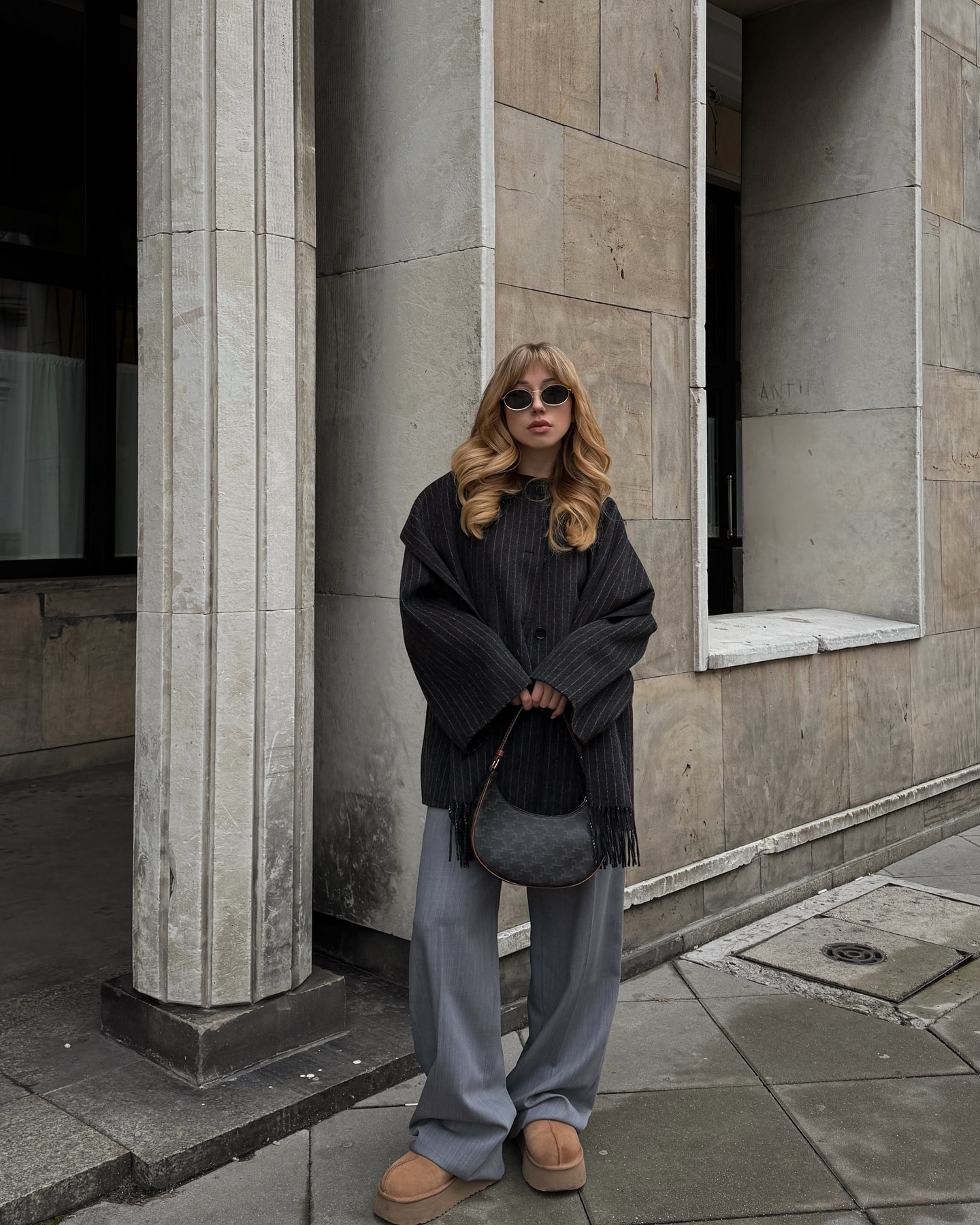 Oversized Pinstripe Blazer With Wide Leg Trousers