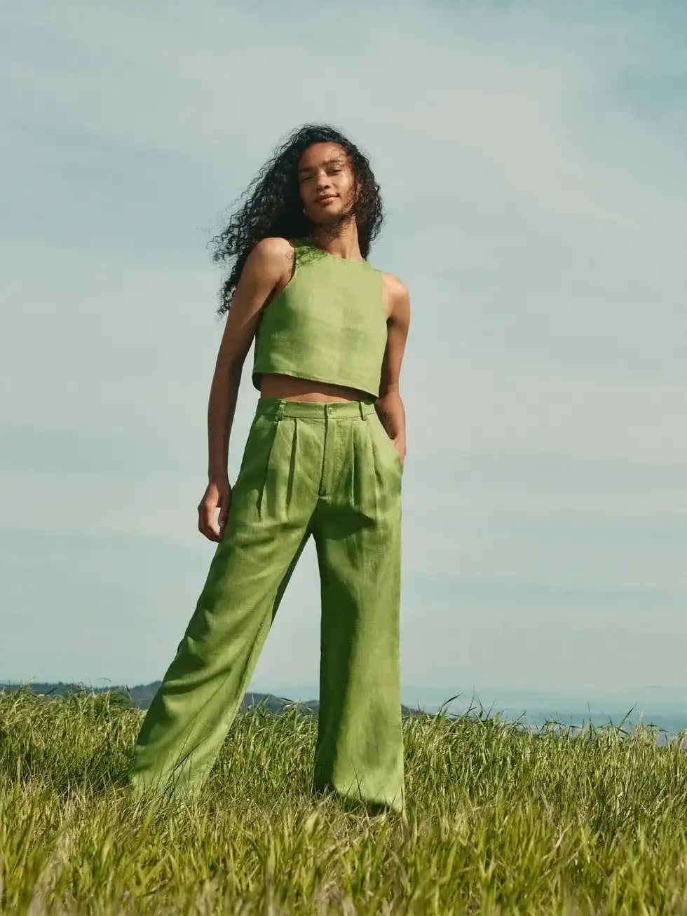 Lime Green Linen Palazzo Pants And Cropped Top Set Lime Green Linen Palazzo Pants And Cropped Top Set — Palazzo Pants Outfits
