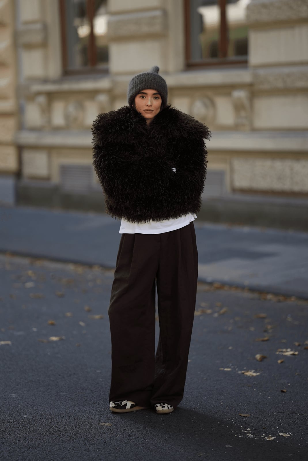 Dark Brown Palazzo Pants With Textured Cropped Jacket Dark Brown Palazzo Pants With Textured Cropped Jacket — Palazzo Pants Outfits