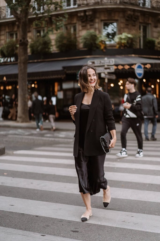 Oversized Blazer Over Satin Slip Dress Oversized Blazer Over Satin Slip Dress — Paris Outfits