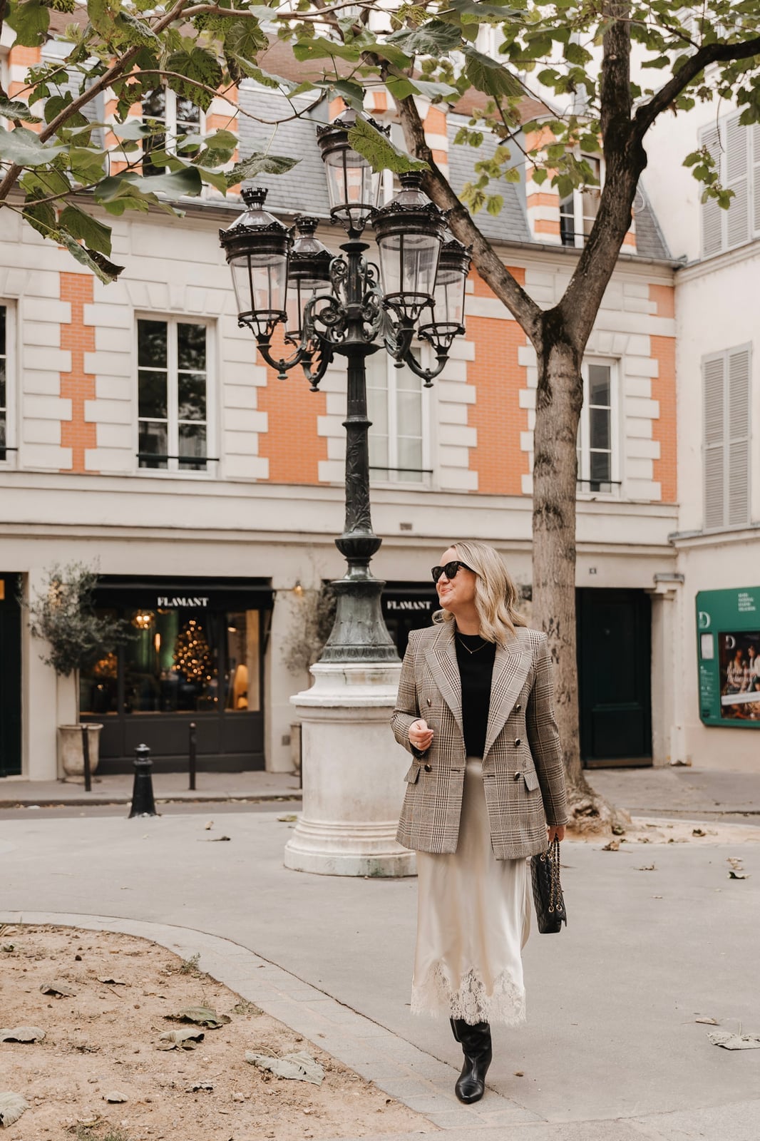 Plaid blazer with satin slip skirt Plaid blazer with satin slip skirt — Parisian Style