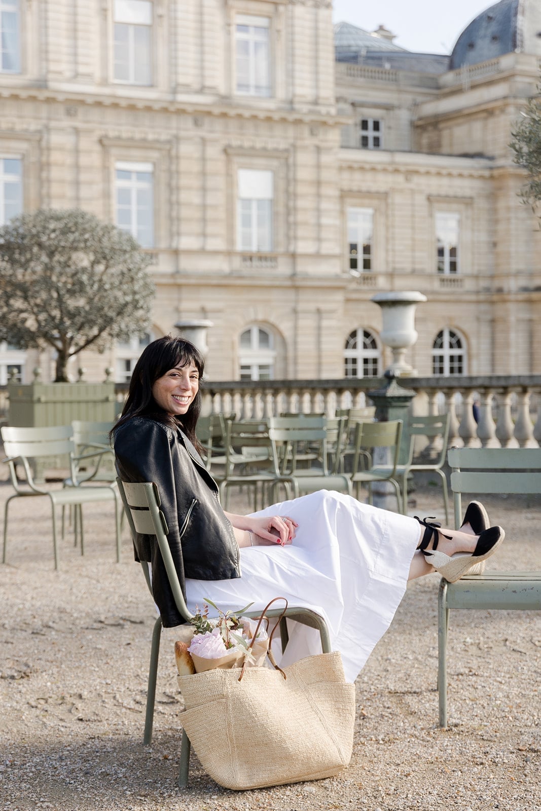 White maxi dress with black leather jacket White maxi dress with black leather jacket — Parisian Style