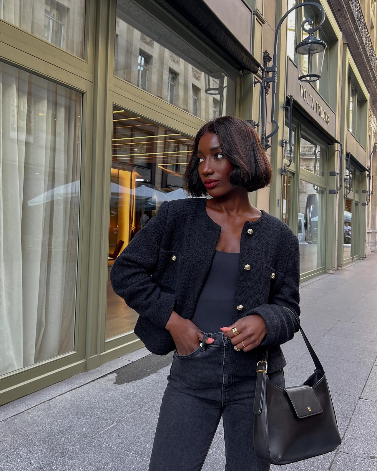 Textured black jacket with gold buttons Textured black jacket with gold buttons — Parisian Style