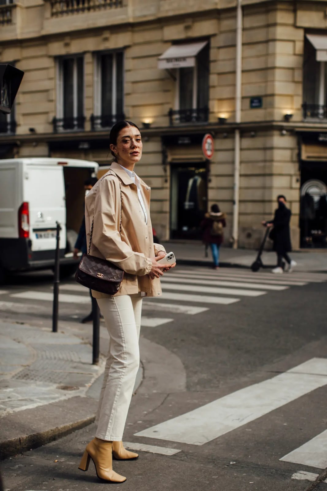 Beige jacket with white shirt and cream trousers Beige jacket with white shirt and cream trousers — Parisian Style