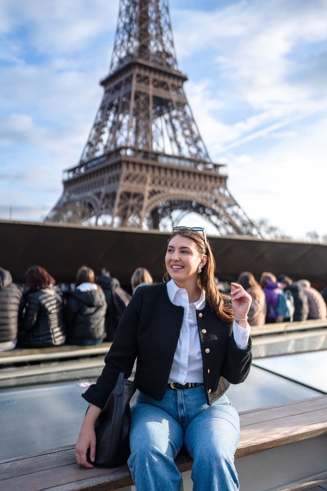 Black cropped tweed jacket over white shirt Black cropped tweed jacket over white shirt — Parisian Style