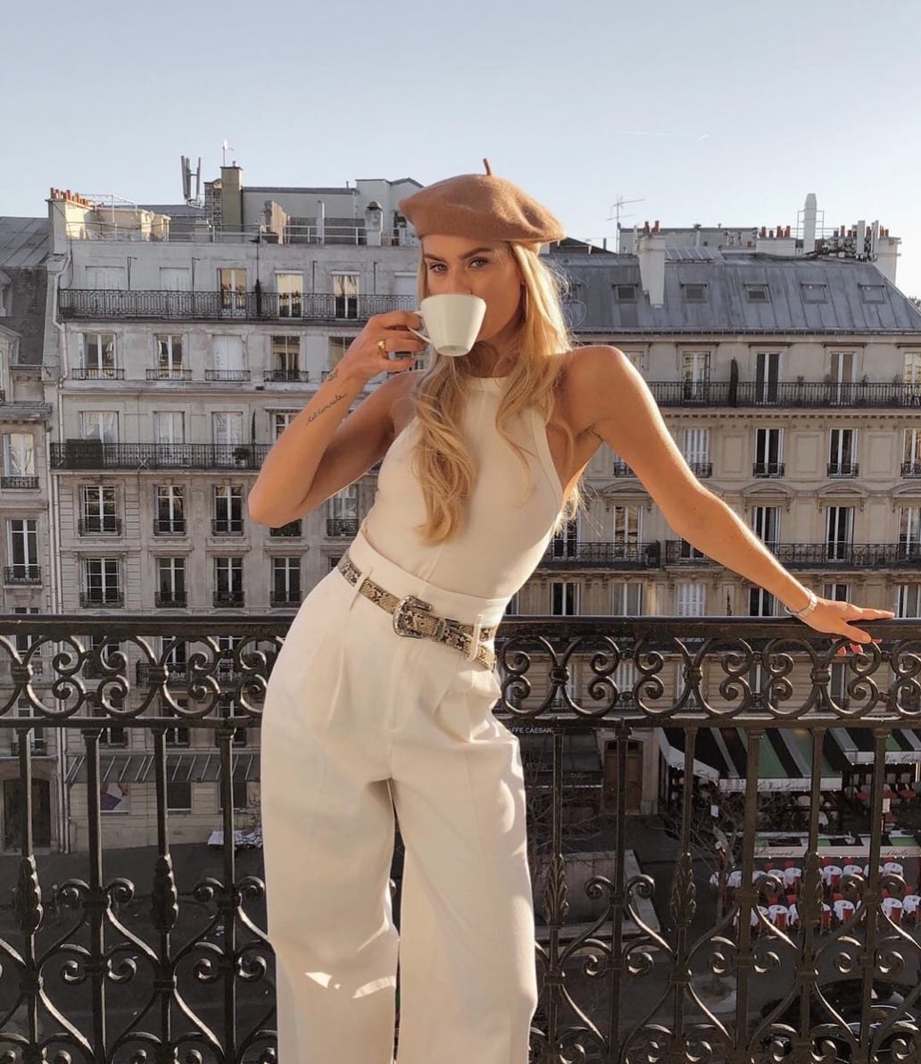 White wide-leg trousers with halter top, Close-Up Take White wide-leg trousers with halter top, Close-Up Take — Parisian Style