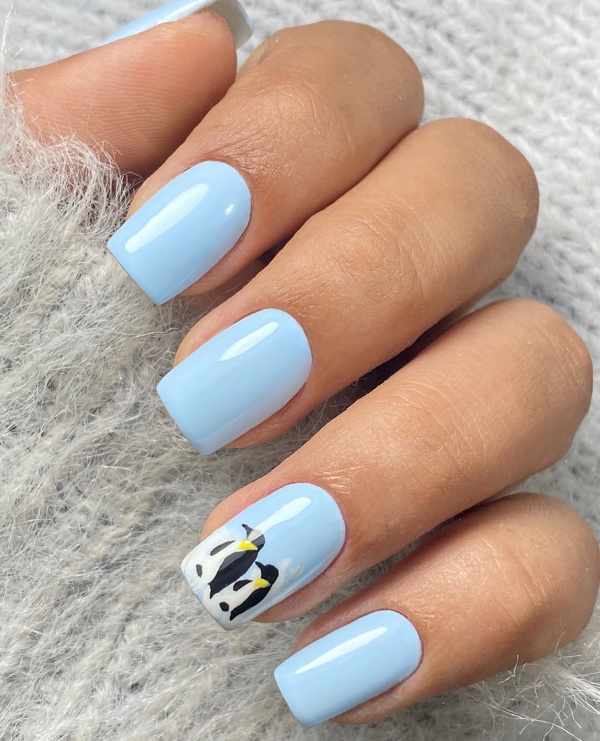 Pastel Blue Penguin Art Square Nails