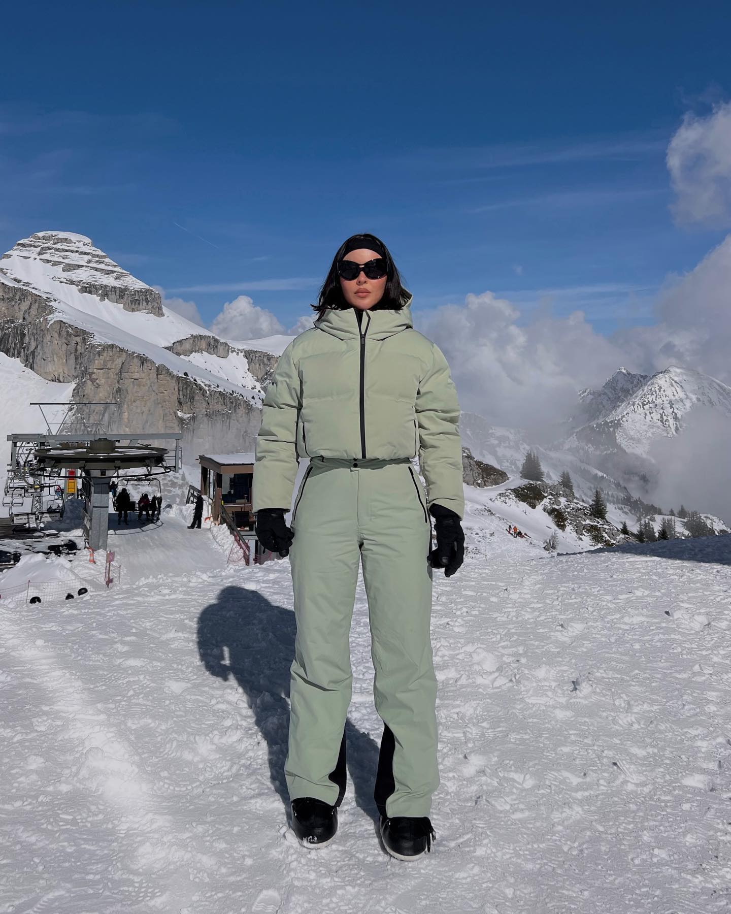 Pastel Ski Suit With Black Accessories