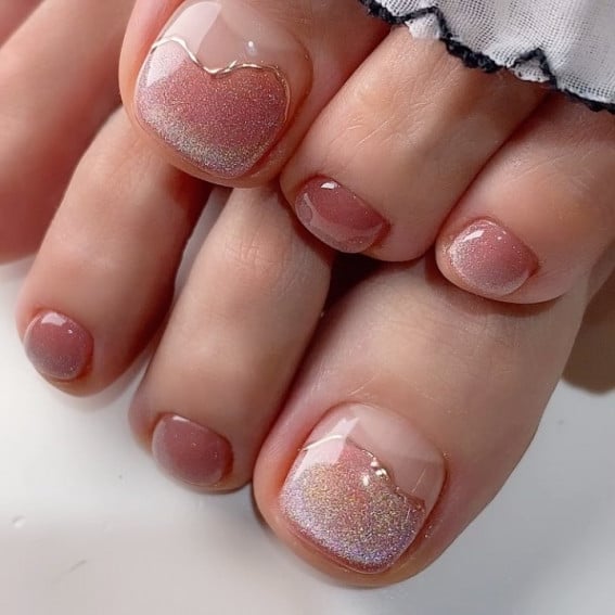 Nude Rose Gradient Glitter French Tip Pedicure Nude Rose Gradient Glitter French Tip Pedicure — Pedicure Nails