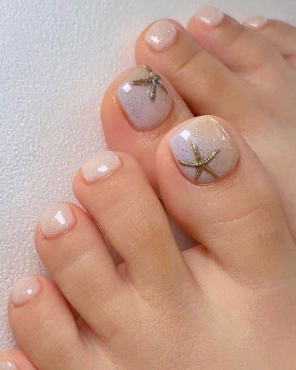 Sheer Nude Pastel Gradient Starfish Charm Pedicure Sheer Nude Pastel Gradient Starfish Charm Pedicure — Pedicure Nails