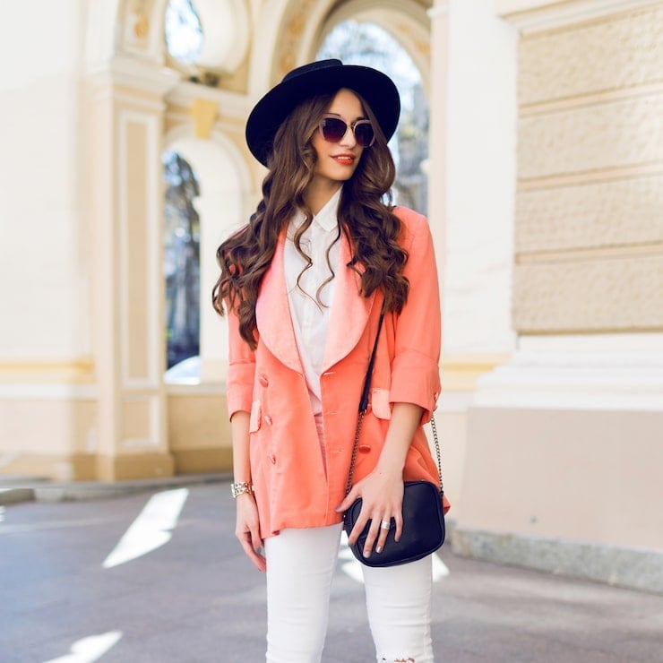 Coral Pink Oversized Blazer and White Pants Coral Pink Oversized Blazer and White Pants — Photoshoot Outfits