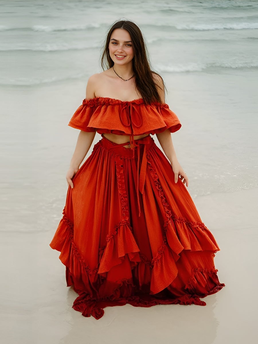 Burnt Orange Ruffled Two-Piece Set Burnt Orange Ruffled Two-Piece Set — Photoshoot Outfits