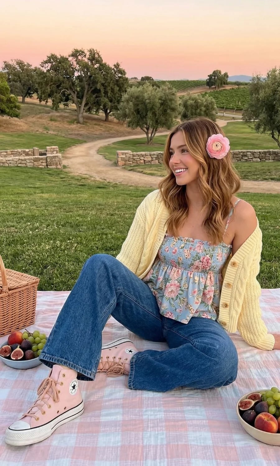 Floral Smocked Top with Wide-Leg Jeans Floral Smocked Top with Wide-Leg Jeans — Picnic Outfit