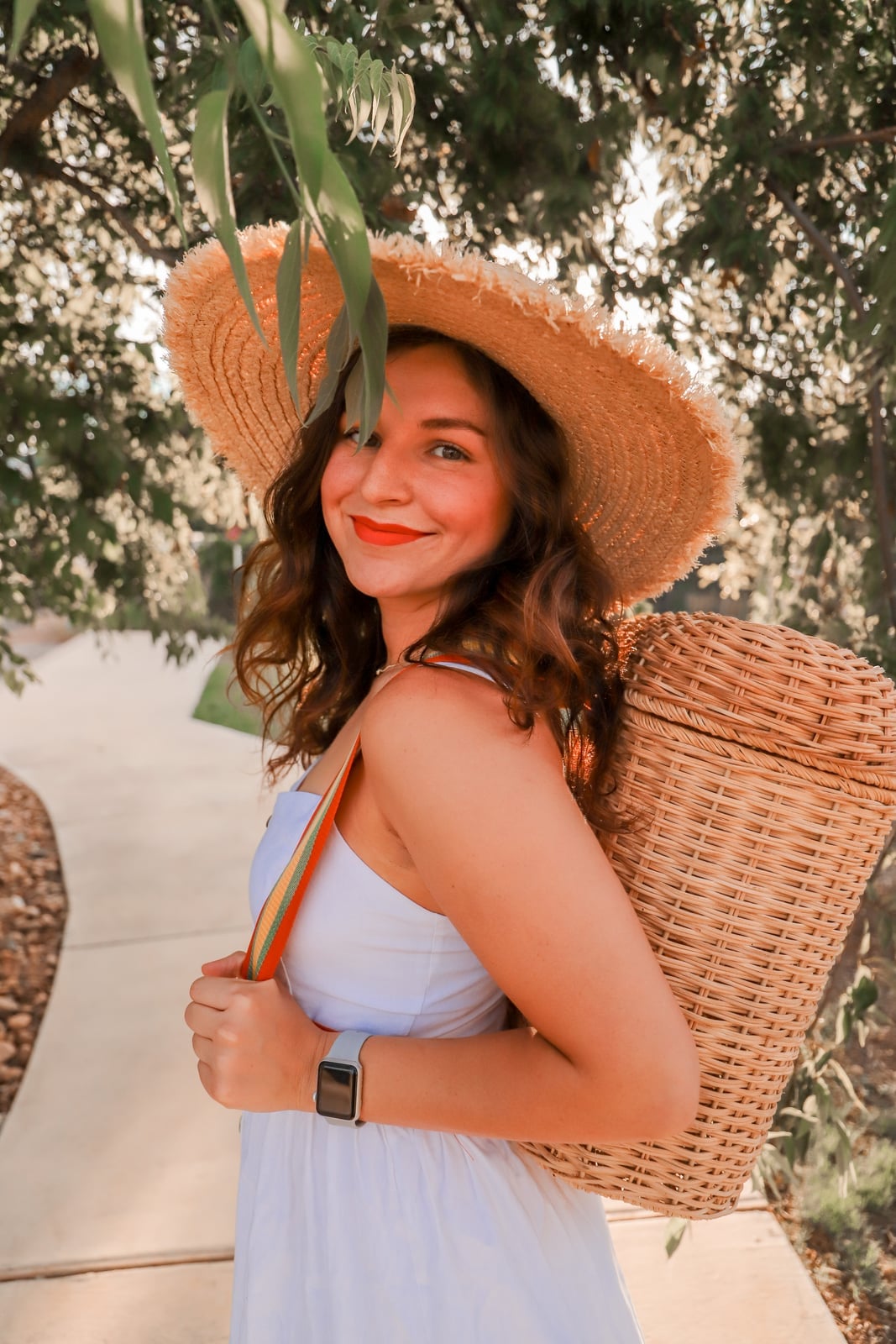 White Sundress with Straw Accessories White Sundress with Straw Accessories — Picnic Outfit
